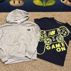 New Balance Light Gray Hoodie and Navy Game On T-Shirt
